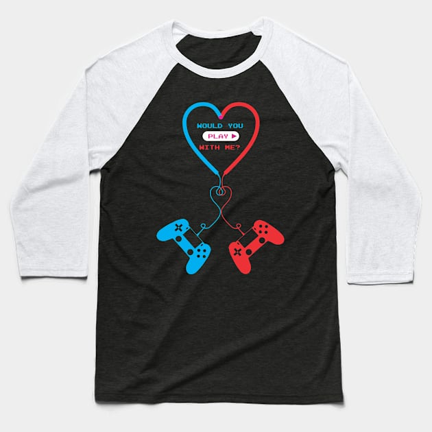 a gamer couple love gaming controller design for valentines day Baseball T-Shirt by Guntah